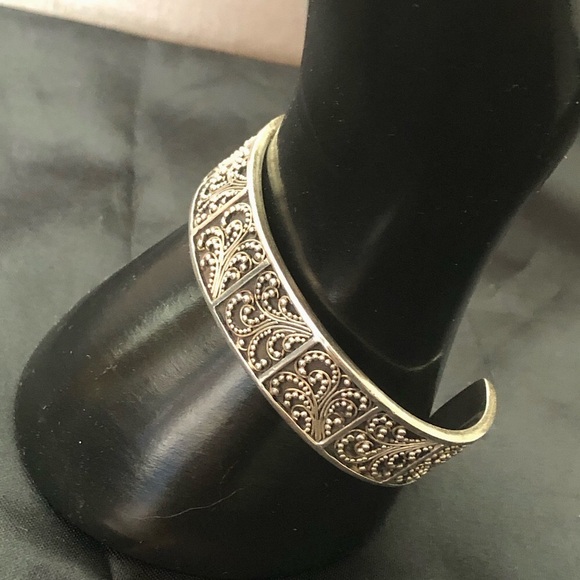 LOIS HILL Sterling Silver Oxidized Scroll Granulated Cuff Bracelet Vintage - Picture 10 of 17